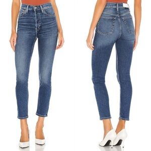 RE/DONE Women's Ultra High Rise Ankle Crop Skinny Jeans Denim Blue Size 26